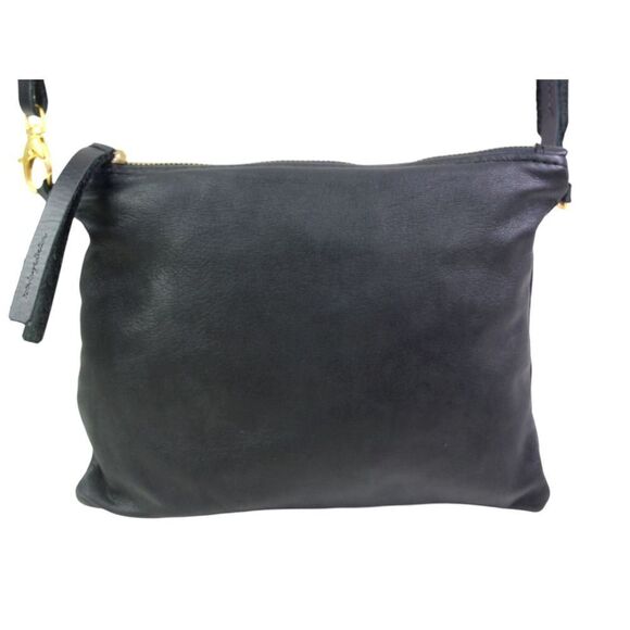 Noonday Collection BLACK GENUINE LEATHER X-BODY SHOULDER BAG CLUTCH PURSE - Picture 1 of 15